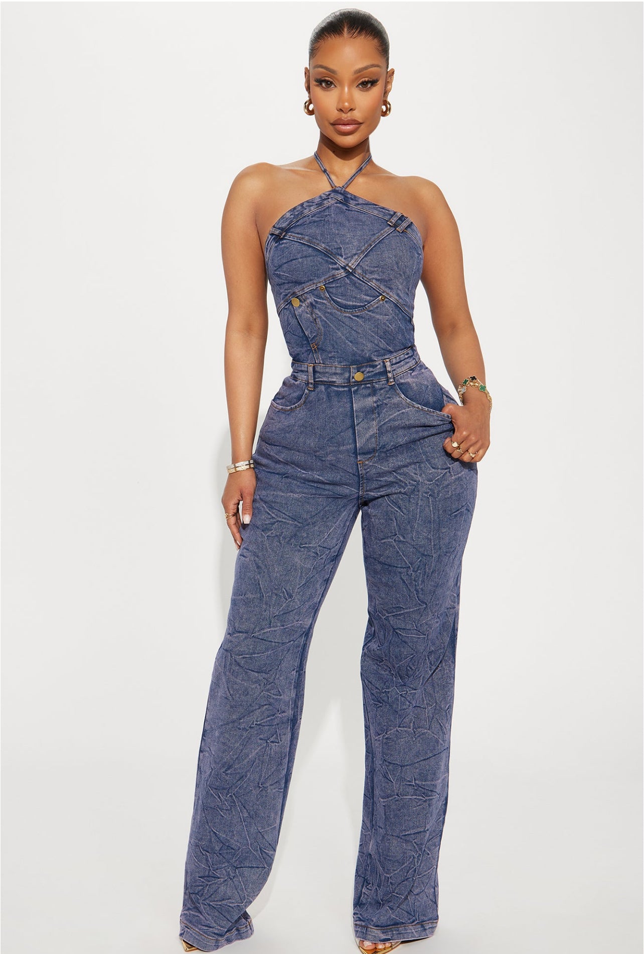 Star girl denim jumpsuit