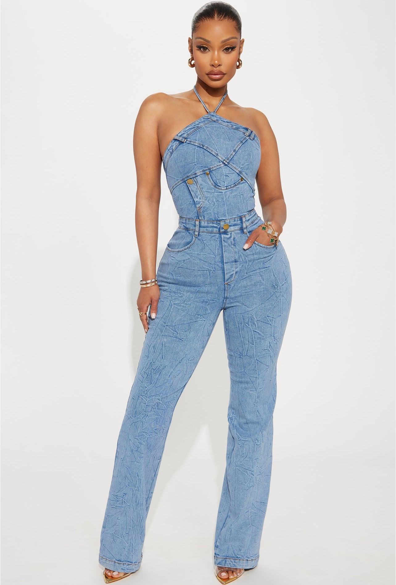 Star girl denim jumpsuit