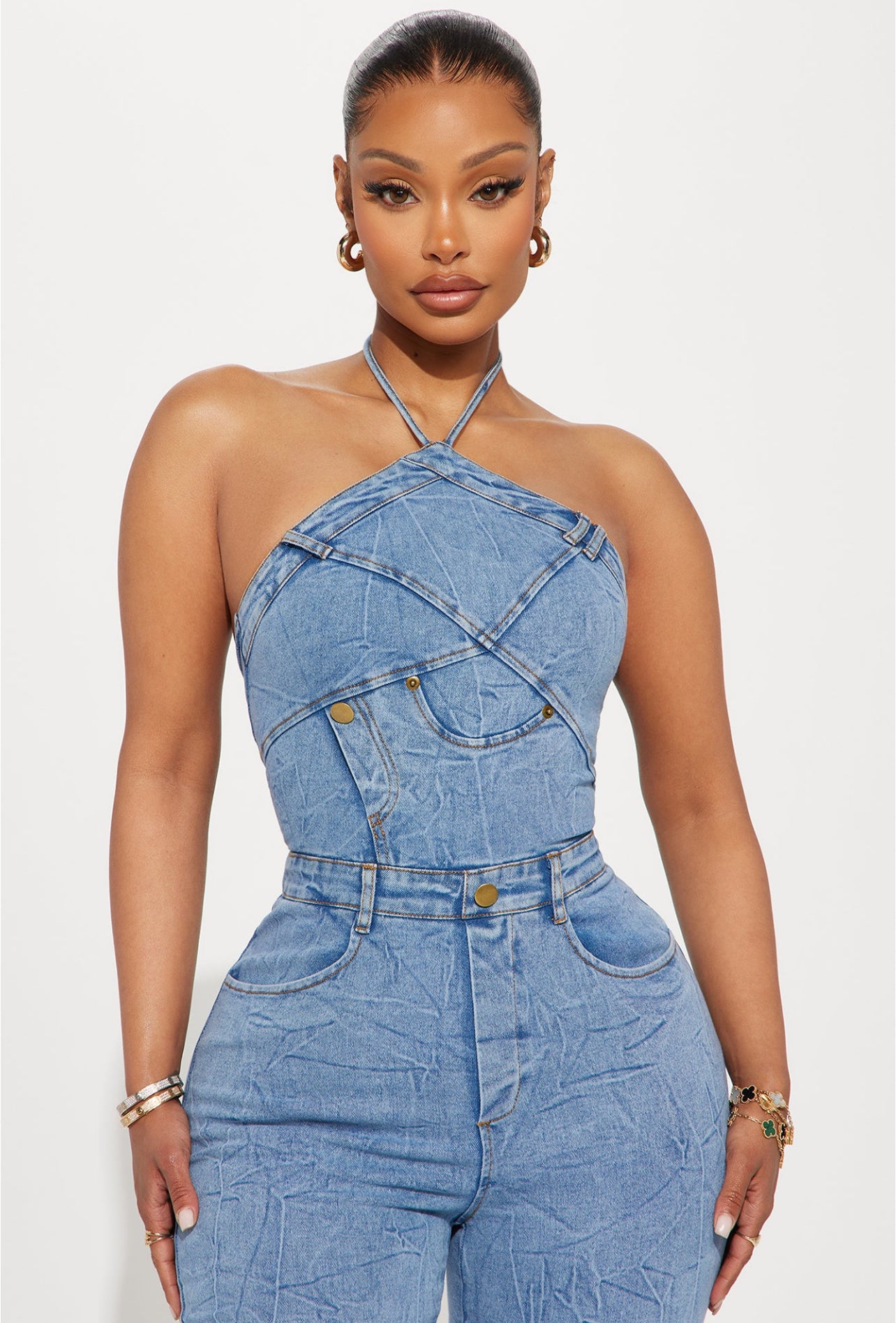 Star girl denim jumpsuit